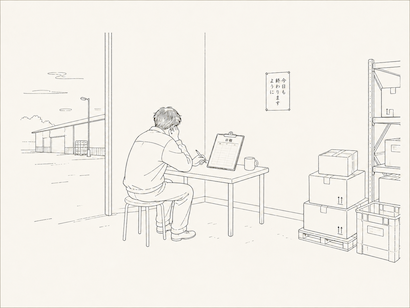 その日の作業を思い出しながら日報を書く様子